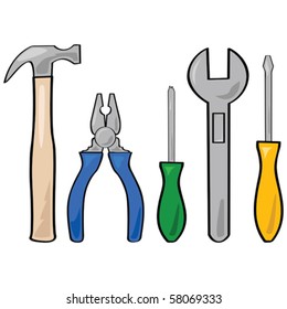 Cartoon vector illustration of a set of different household tools