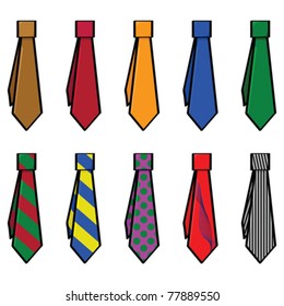 Cartoon vector illustration of set with different colors and patterns for ties