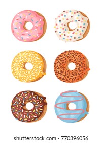 Cartoon vector illustration set of donuts. Hand drawn drawing sweet bun. Actual Creative art work bake