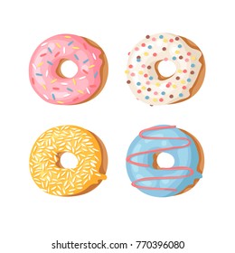 Cartoon vector illustration set of donuts. Hand drawn drawing sweet bun. Actual Creative art work bake