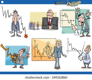 Cartoon Vector Illustration Set of Economic Depression Business Concepts and Metaphors