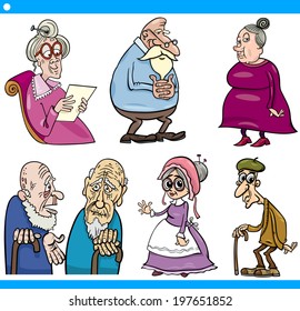 Cartoon Vector Illustration Set of Elder Men and Women Seniors