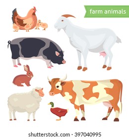 Cartoon Vector Illustration Set of  Farm Animals isolated on White. 