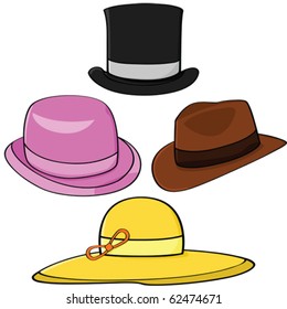 Cartoon vector illustration set of four different hats