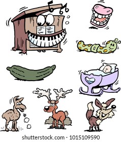 Cartoon Vector illustration of a set of funny Clipart drawings and Icons
