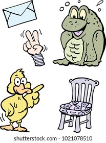 Cartoon Vector illustration of a set of funny Clipart drawings and Icons