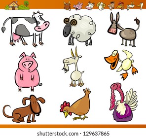 Cartoon Vector Illustration Set of Funny Farm and Livestock Animals isolated on White