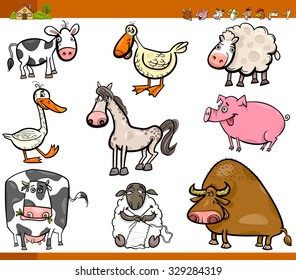 Cartoon Vector Illustration Set of Funny Farm Animal Characters