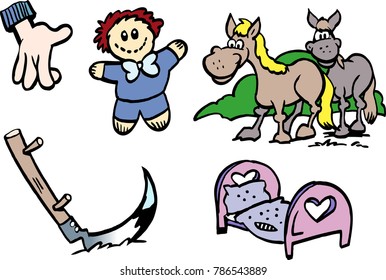 Cartoon Vector illustration of a set of funny small drawings or icons
