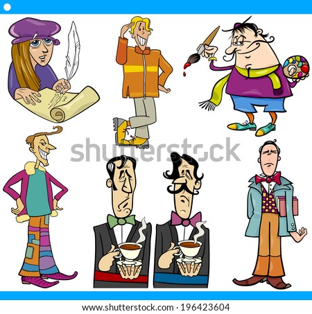 Cartoon Vector Illustration Set of Funny Eccentric Men Characters
