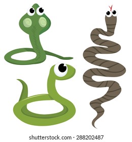 A cartoon vector illustration of a set of green snakes.