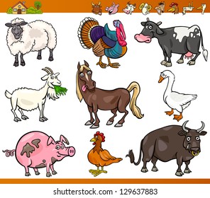 Cartoon Vector Illustration Set of Happy Farm and Livestock Animals isolated on White