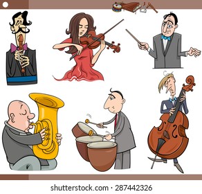 Cartoon Vector Illustration Set of Musicians Characters Playing Musical Instruments