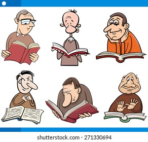 Cartoon Vector Illustration Set of Readers Characters with Books