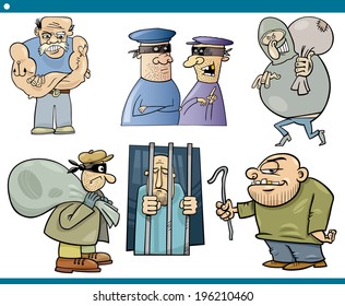 Cartoon Vector Illustration Set Of Thieves And Ruffians Or Thugs Bad Guys Characters