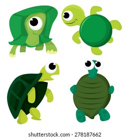 A cartoon vector illustration set of turtle and tortoise