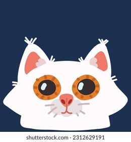 Cartoon vector illustration of Set of white cats face over dark background