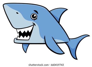 Cartoon Vector Illustration of Shark Fish Sea Life Animal Character