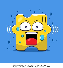 Cartoon, Vektorgrafik eines schockierten Gesichts mit schweißtreibenden Bewegungen. Puzzle-Charakter Cartoon-Vektor mit einfacher Farbe im Inneren. Puzzle-Zeichen Symbol Illustration Vektorkonzept