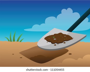 cartoon vector illustration of a shovel digging
