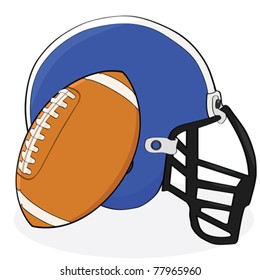 Cartoon Vector Illustration Showing An American Football And A Helmet