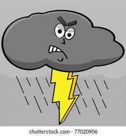 Cartoon vector illustration showing an angry dark cloud with lightning coming out of it