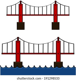 Cartoon vector illustration showing bridge standing by itself   over water 