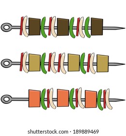 Cartoon vector illustration showing different skewers ready to be barbecued