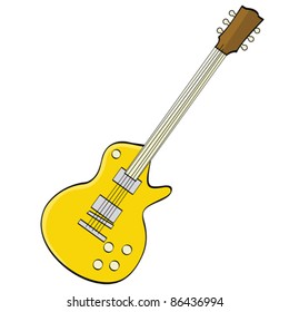 Cartoon vector illustration showing a fancy yellow guitar