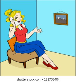 Cartoon vector illustration showing a girl chatting on the phone