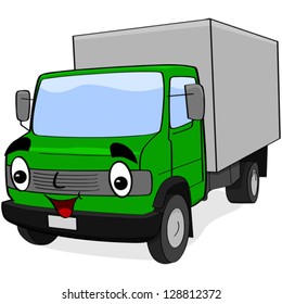 Cartoon Vector Illustration Showing A Happy Green Truck