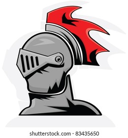 Cartoon vector illustration showing the head of a knight in armor