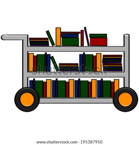 Cartoon vector illustration showing a library cart filled with different books