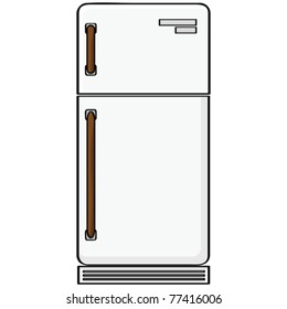 Cartoon vector illustration showing an old-style refrigerator model