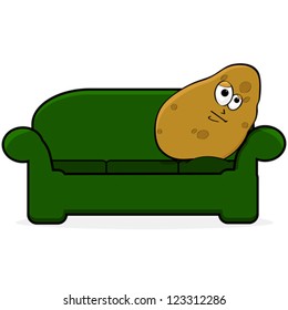 Cartoon vector illustration showing a potato looking bored and lying on a couch