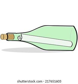 Cartoon vector illustration showing a rolled up piece of paper inside a bottle