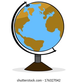Cartoon vector illustration showing a school geography globe representing planet Earth