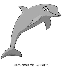 Cartoon vector illustration showing a smiling dolphin jumping