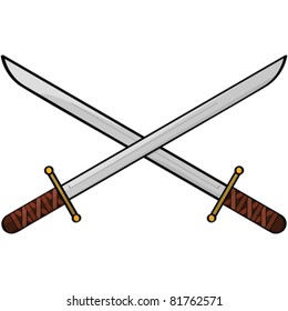 Cartoon vector illustration showing two antique swords