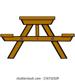 Cartoon vector illustration showing a typical wooden picnic and camping table