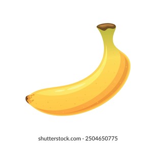 Cartoon Vector Illustration Shows A Single, Perfectly Ripe Yellow Banana With A Smooth And Glossy Surface