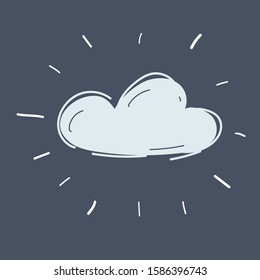 Cartoon vector illustration of single weather icon cloud floats in the dark background.