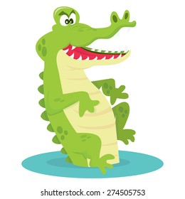 A cartoon vector illustration of a sinister looking crocodile sitting up right.