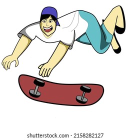 Cartoon vector illustration of a skateboard, suitable for stickers, drawing books, wallpapers and products, on a white background