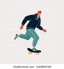 Cartoon vector illustration of Skater man ride on skate. Human character on white background.