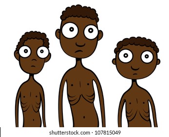 Cartoon vector illustration of skinny hungry children