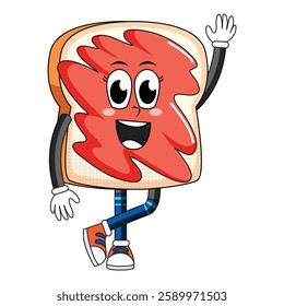 Cartoon vector illustration of a slice of bread with a happy face