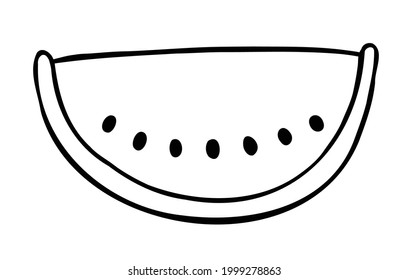 Dibujo vectorial de una tajada de sandía. Color blanco y negro delineado.