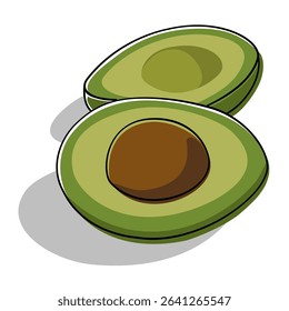 Cartoon vector illustration of sliced avocado. Perfect for healthy food design, fruit posters, or natural nutrition graphic elements.