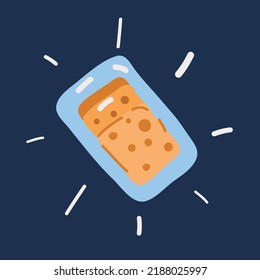 Cartoon vector illustration of sliced cheese in the package over dark background